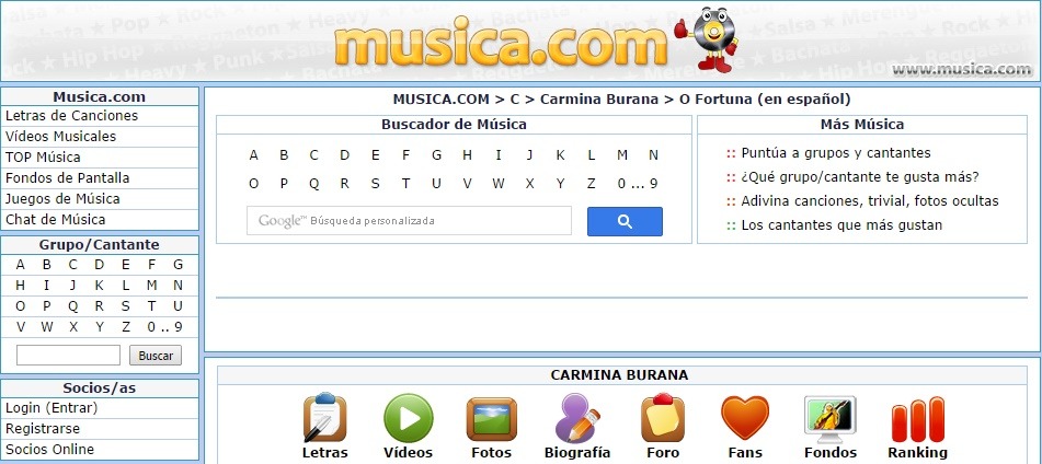 musica.com home page view